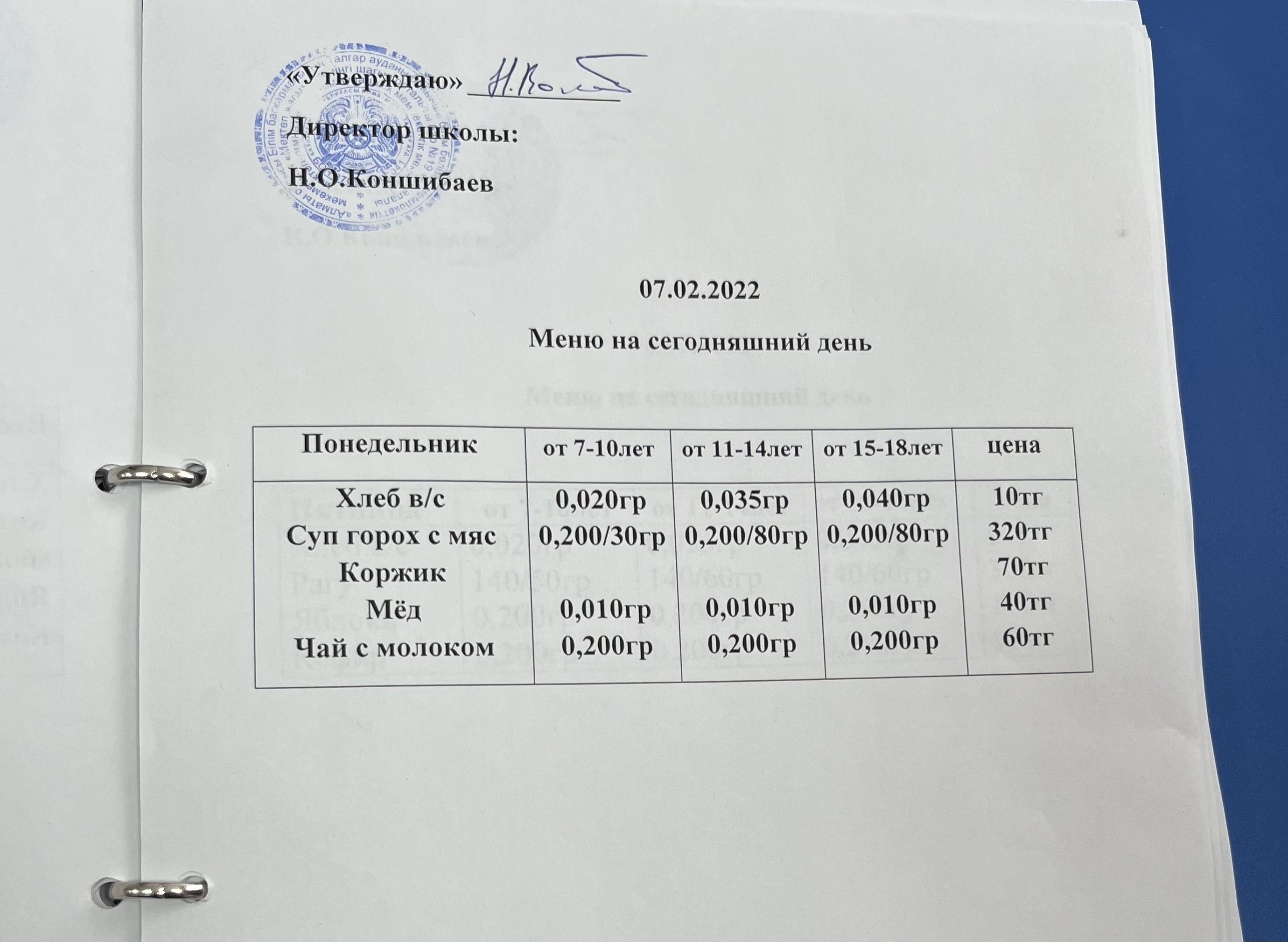 Ас мәзірі 07.02.2022- 11.02.2022ж